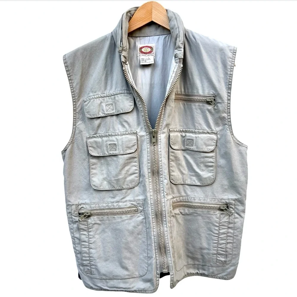 Vintage Banana Republic Men Safari Utility Bush Vest Hooded Hunting Fishing 80’s